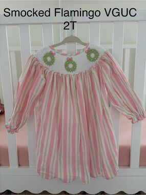 Smocked Pink & Green Striped Nightgown — Kids Nightdress